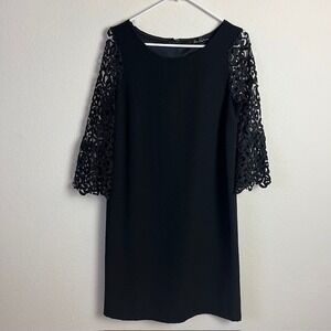 New M Elegant Lace Bell Sleeve Sheath Black Dress Cocktail‎ Lined Dark Romantic